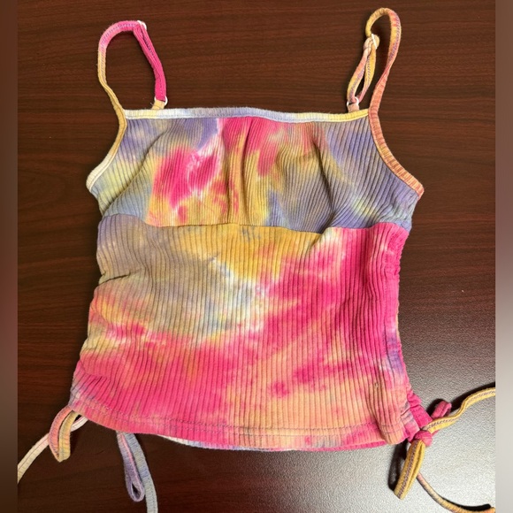 Tie Dye Drawstring Ruched Side Crop Cami Top Size Small - Picture 2 of 4